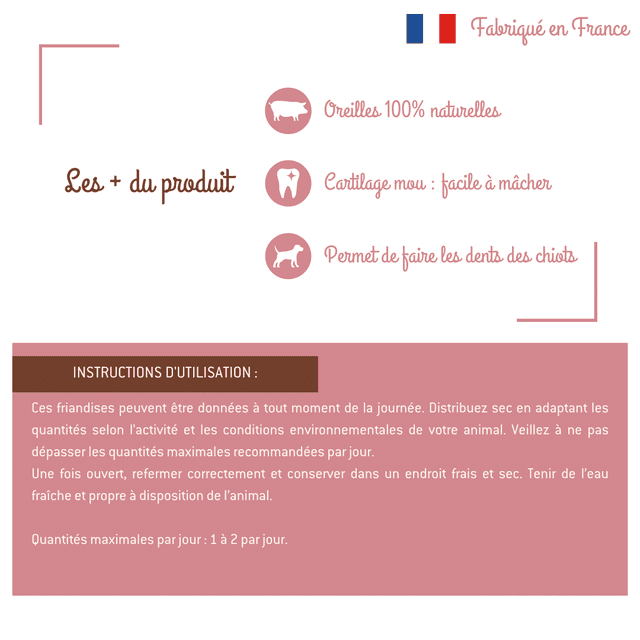 Oreilles de porc séchées pour chiens