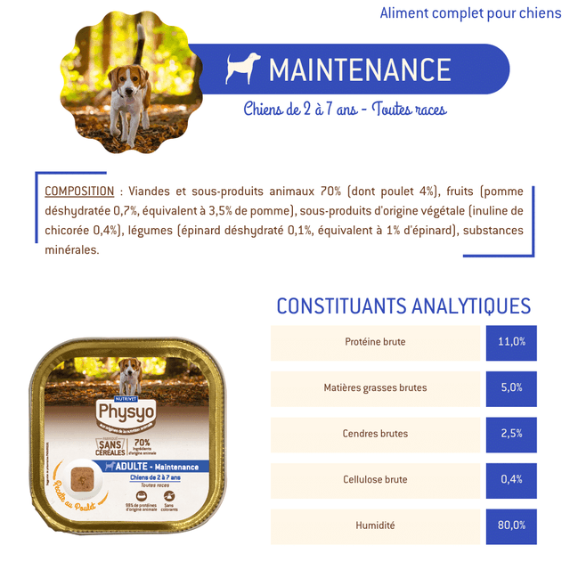 Terrine chien adulte maintenance au poulet